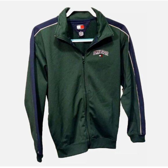 Tommy Hilfiger Men's Jacket Sz Med Green Full Zip Athletic Logos Pockets - Picture 2 of 14